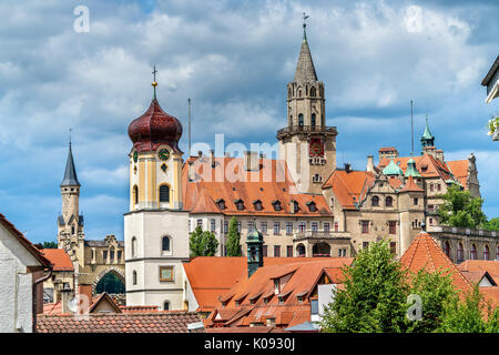 Voir l'église de St Johann et le château de Sigmaringen - Baden-Wurttemberg, Allemagne Banque D'Images