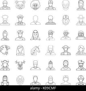 Icons set avatar style du contour, Illustration de Vecteur