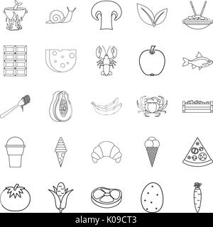 Icons set comestibles style du contour, Illustration de Vecteur