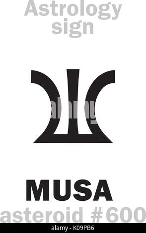 Alphabet d'astrologie : MUSA (inspiration divine), l'astéroïde n°600. Caractères hiéroglyphes signe (symbole unique). Illustration de Vecteur