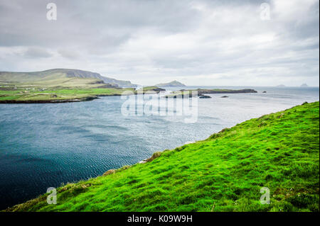 Littoral irlandais avec le Skellig Islands dans la distance Banque D'Images