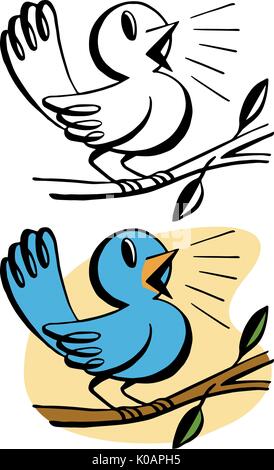 Un pépiement bluebird une chanson sur une branche d'arbre Illustration de Vecteur