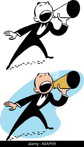 Un homme criant à travers un mégaphone Illustration de Vecteur