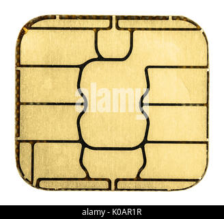 Puce de carte de crédit. Macro extrême. Isolated on white Banque D'Images