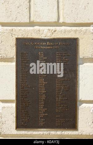 Memorial, tableau d'honneur des marins du HSK 41059, Carnarvon, Gascoyne, Australie occidentale Banque D'Images