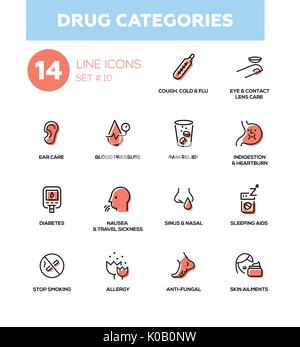 Catégories de médicaments - simple moderne fine ligne icônes de design, les pictogrammes mis Illustration de Vecteur