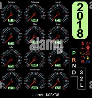 Calendrier 2018 compteur de voiture en concept Illustration de Vecteur