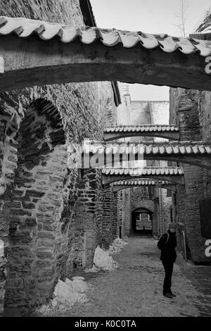 Sous les Arches : Katariina Käik (St. Catherine's Passage), Tallinn, Estonie, un vieux lane entre Vene et Mrivahe : noir/blanc modèle libéré Banque D'Images