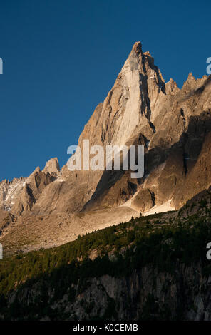 Petite Aiguille du dru, mer de glace, train du Montenvers entourant la station. Banque D'Images