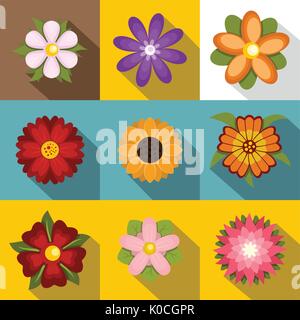 Icons set fleurs, style plat Illustration de Vecteur