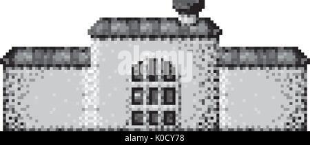 Pixelated monochrome château Maison avec toit et porte Illustration de Vecteur