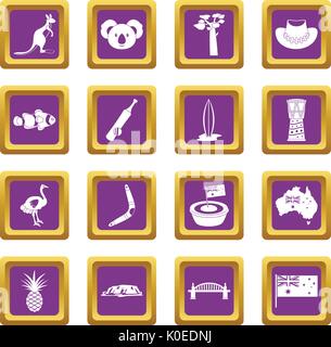 Australia Travel icons set purple Illustration de Vecteur