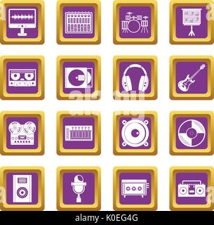 Studio d'enregistrement articles icons set purple Illustration de Vecteur