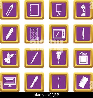 Outils de dessin et design icons set purple Illustration de Vecteur