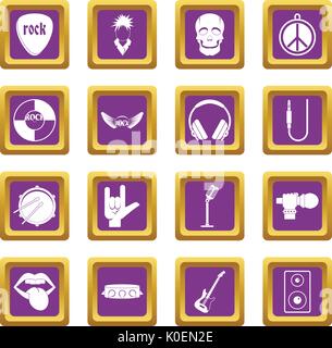 La musique rock icons set purple Illustration de Vecteur