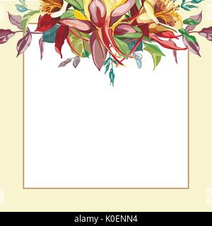 Floral frame avec les fleurs rouges sur fond clair. Carte de vœux ou modèle pour la conception de la journée de mariage Illustration de Vecteur