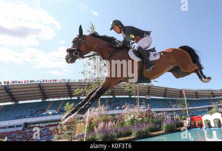 Göteborg, Suède. Août 23, 2017. Cavalier Espagnol Sergio Alvarez Moya sur son cheval G&C photo Arrayan au saut d'obstacle pendant le concours de saut d'obstacles de la FEI European Championships 2017 à Göteborg, en Suède, le 23 août 2017. Photo : Friso Gentsch/dpa/Alamy Live News Banque D'Images