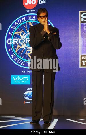 Mumbai, Inde. 23 août, 2017. Acteur de Bollywood Amitabh Bachchan au cours de pressconfarence crorerpoti kaun banega (KBC) à j w Marriott Hotel Juhu,le 23 augest 2017. photo par Prodip guha Banque D'Images