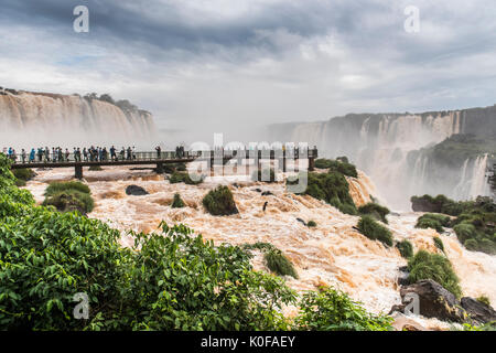 Les touristes sur l'affichage de la plate-forme, chutes d'Iguazú, Foz Do Iguacu, Parana, Brésil