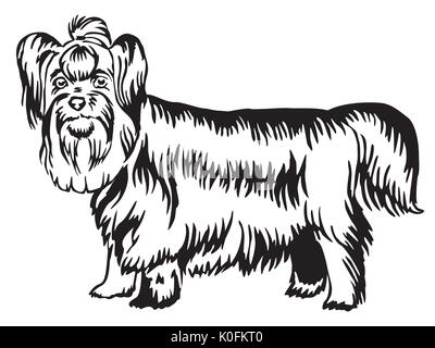 Portrait de décoration de l'article profil de Yorkshire Terrier, vector illustration en couleur noir isolé sur fond blanc Illustration de Vecteur