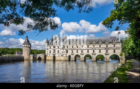 France, Indre-et-Loire, Chenonceau, vue du Château de Chenonceau, un 16e siècle de style gothique tardif et style du début de la Renaissance château de t Banque D'Images