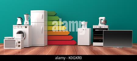 L'efficacité énergétique des appareils domestiques et de classement. 3d illustration Banque D'Images