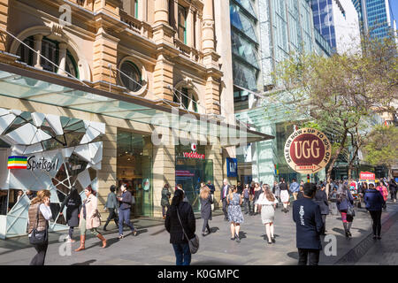 Magasins et magasins dans Pitt Street Mall dans le centre-ville de Sydney, Nouvelle Galles du Sud, Australie Banque D'Images