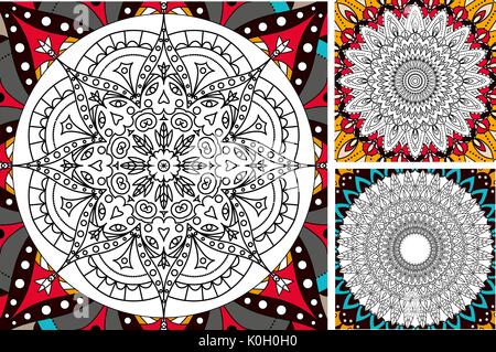 Version imprimable page de coloriage antistress pour les adultes - mandala design, activité pour les enfants plus âgés et les adultes se détendre. vector set l'Islam, l'arabe, motifs indiens. Couleurs d'Orient . Illustration de Vecteur