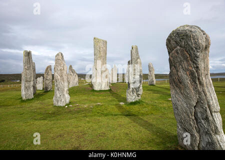 Pierre stratifiée, Callanish Standing Stones, pierres placées dans un motif cruciforme avec un cercle central en pierre, Callanish, Ecosse, Royaume-Uni Banque D'Images