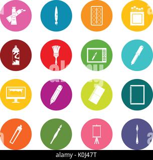 Outils de dessin et conception de nombreuses icônes couleurs ensemble Illustration de Vecteur