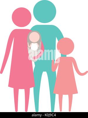 Silhouette couleur pictogramme ensemble parents avec un bébé et petite fille Illustration de Vecteur