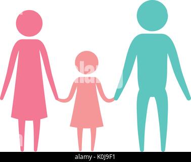 Silhouette couleur définir les parents avec un pictogramme girl holding hands Illustration de Vecteur