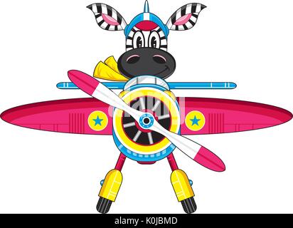 Cartoon Vintage Avion et Zèbre Illustration pilote Illustration de Vecteur