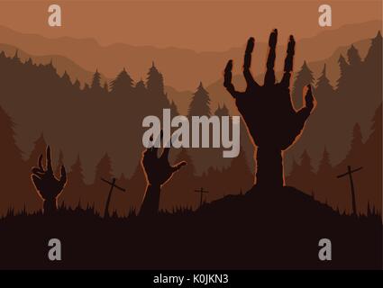 Silhouette de main Zombie sortant de la terre. Illustration de Vecteur