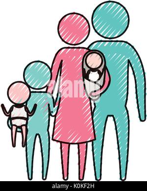 Crayon couleur pictogramme silhouette big family group Illustration de Vecteur