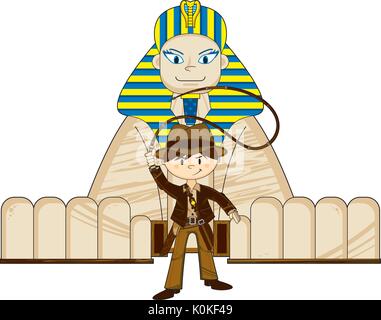 Cute Cartoon Explorer Caractère et Sphinx égyptien Illustration Illustration de Vecteur