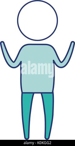 Couleur bleu silhouette de pictogramme sections boy standing with hands up dans les vêtements Illustration de Vecteur