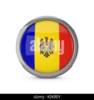 La Moldavie drapeau national dans un cercle brillant avec cadre chrome. Le Rendu 3D Banque D'Images