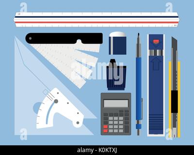 Ensemble de papeterie isolées pour architecte. vector illustration. Illustration de Vecteur