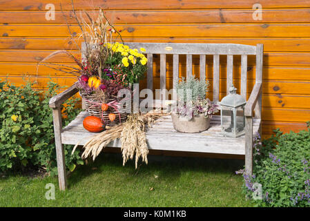 Banc de jardin avec automne décoration Banque D'Images