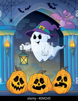 Ghost avec chapeau et lantern Thème 7 - eps10 vector illustration. Illustration de Vecteur