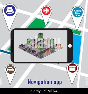 Navigation mobile avec GPS map pointeurs . L'icône de l'écoute avec une carte de communication. Vector illustration Illustration de Vecteur