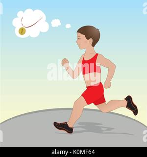 Vector Illustration Boy running et les rêves de médaille d'or Illustration de Vecteur