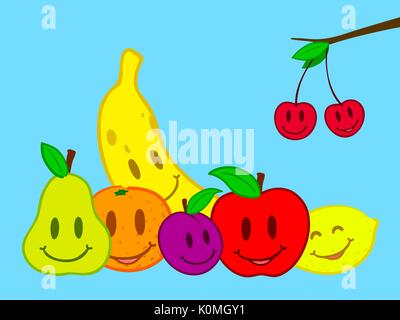 La vie encore Fruits illustration smiley doodle Illustration de Vecteur