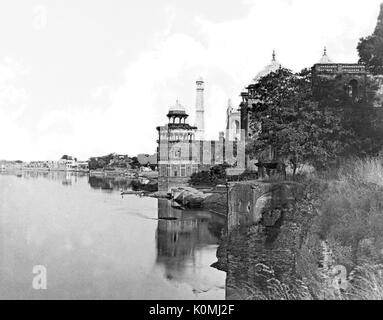 Old vintage de diapositive sur la rivière Yamuna au Taj Mahal, Uttar Pradesh, Inde, Asie Banque D'Images