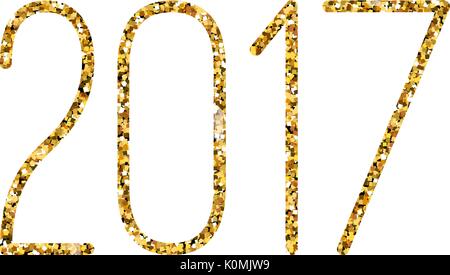 Bonne Année 2017 textes de scintillement de l'or sur fond blanc, texte goldenvector design elements pour calendrier, carte de vœux. Illustration de Vecteur