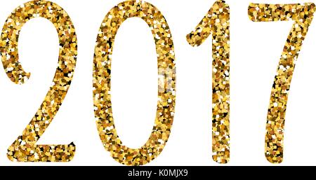 Bonne Année 2017 textes de scintillement de l'or sur fond blanc, texte goldenvector design elements pour calendrier, carte de vœux. Illustration de Vecteur