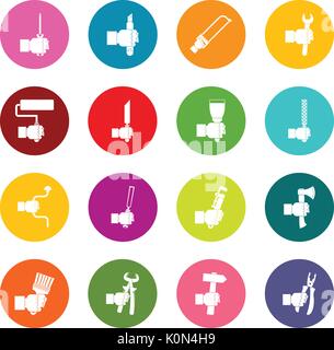 Icônes d'outils à main de nombreuses couleurs ensemble Illustration de Vecteur