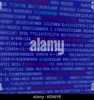 Les données de code informatique avec l'arrière-plan du texte d'avertissement sur la configuration système compromis par une attaque cybernétique Banque D'Images