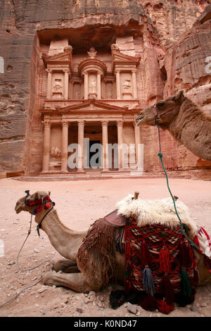 Détail d'Al Khazneh, le Trésor, Petra, Jordanie Banque D'Images